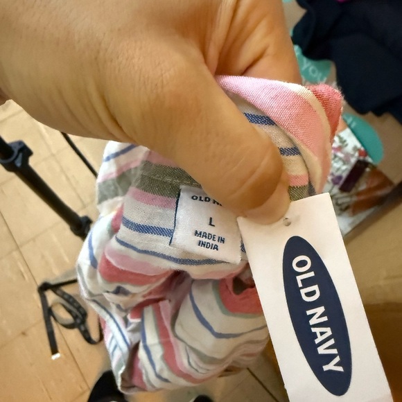 Nwt Old Navy Multi Stripe Waist Tie Collared Blouse - Picture 4 of 6